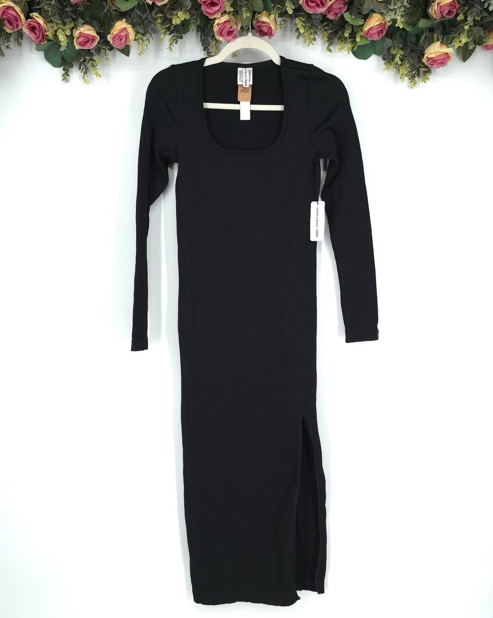 Victoria’s Secret Pink Chloe x Halle Seamless Rib Black Midi Dress Size S NWT